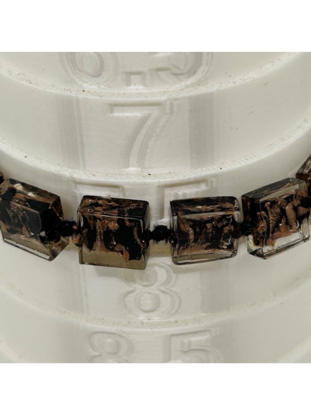 Vintage 1980s Retro Chunky Square Lucite Confetti Bead Bracelet Lobster Clasp - Picture 5 of 10